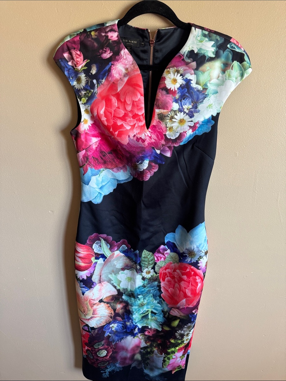 Ted Baker Black Floral-Print Midi Dress